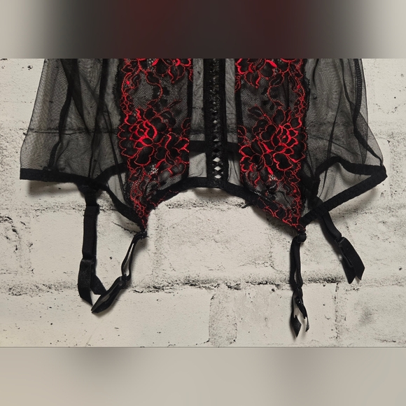 La Senza Black Red Lace Bustier Corset Garter XS - Picture 5 of 12